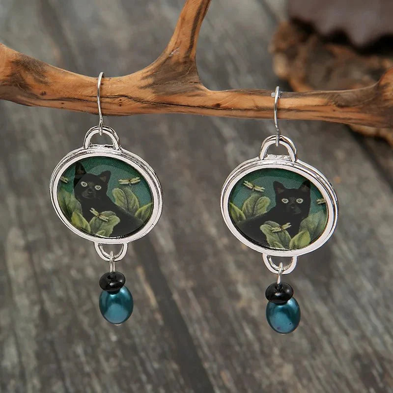 Mystical Cat | Vintage Earrings | Tropical Dangle Jewelry 3