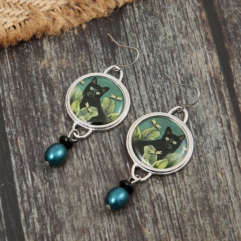 Mystical Cat | Vintage Earrings | Tropical Dangle Jewelry 4