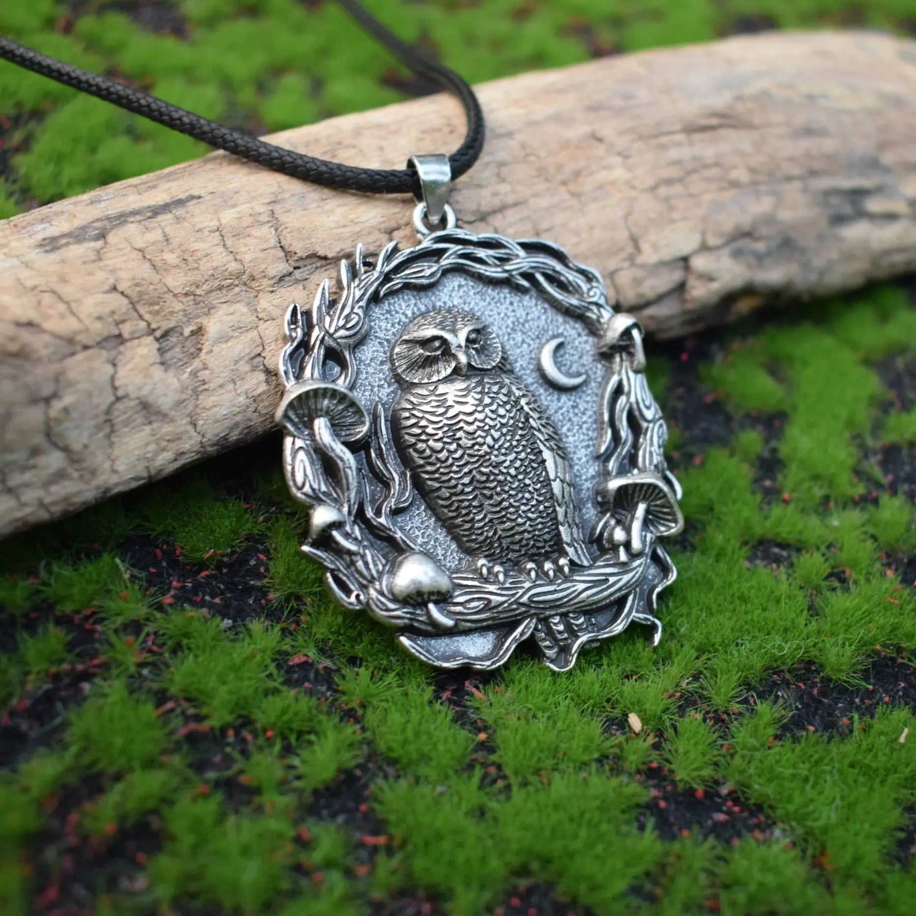 Mystical Owl Moon Mushroom Pendant Necklace | Premium Alloy 0