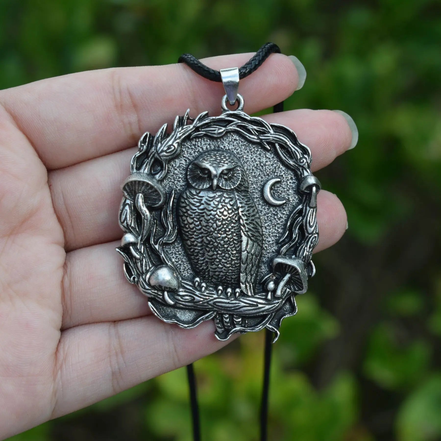 Mystical Owl Moon Mushroom Pendant Necklace | Premium Alloy 1