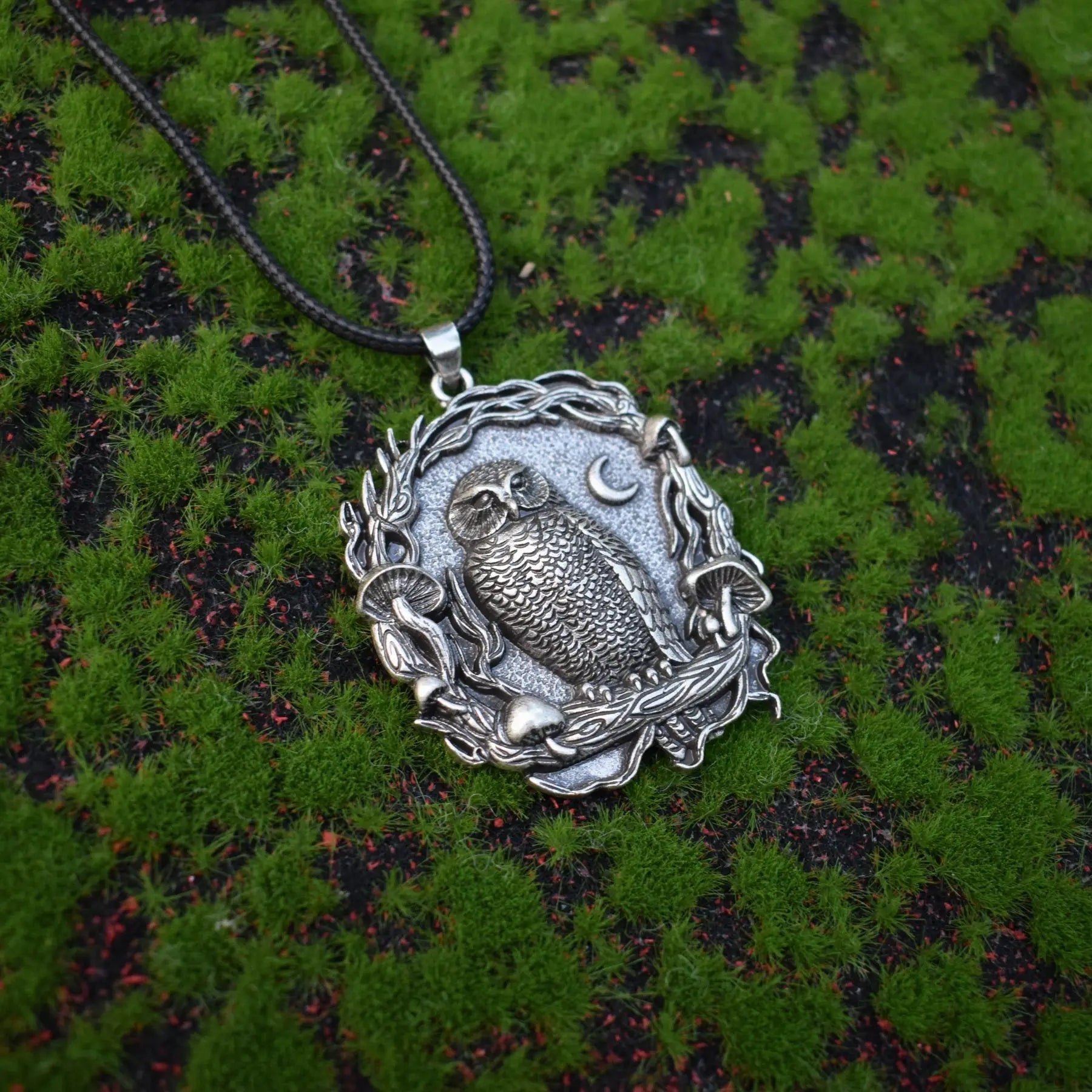 Mystical Owl Moon Mushroom Pendant Necklace | Premium Alloy 2