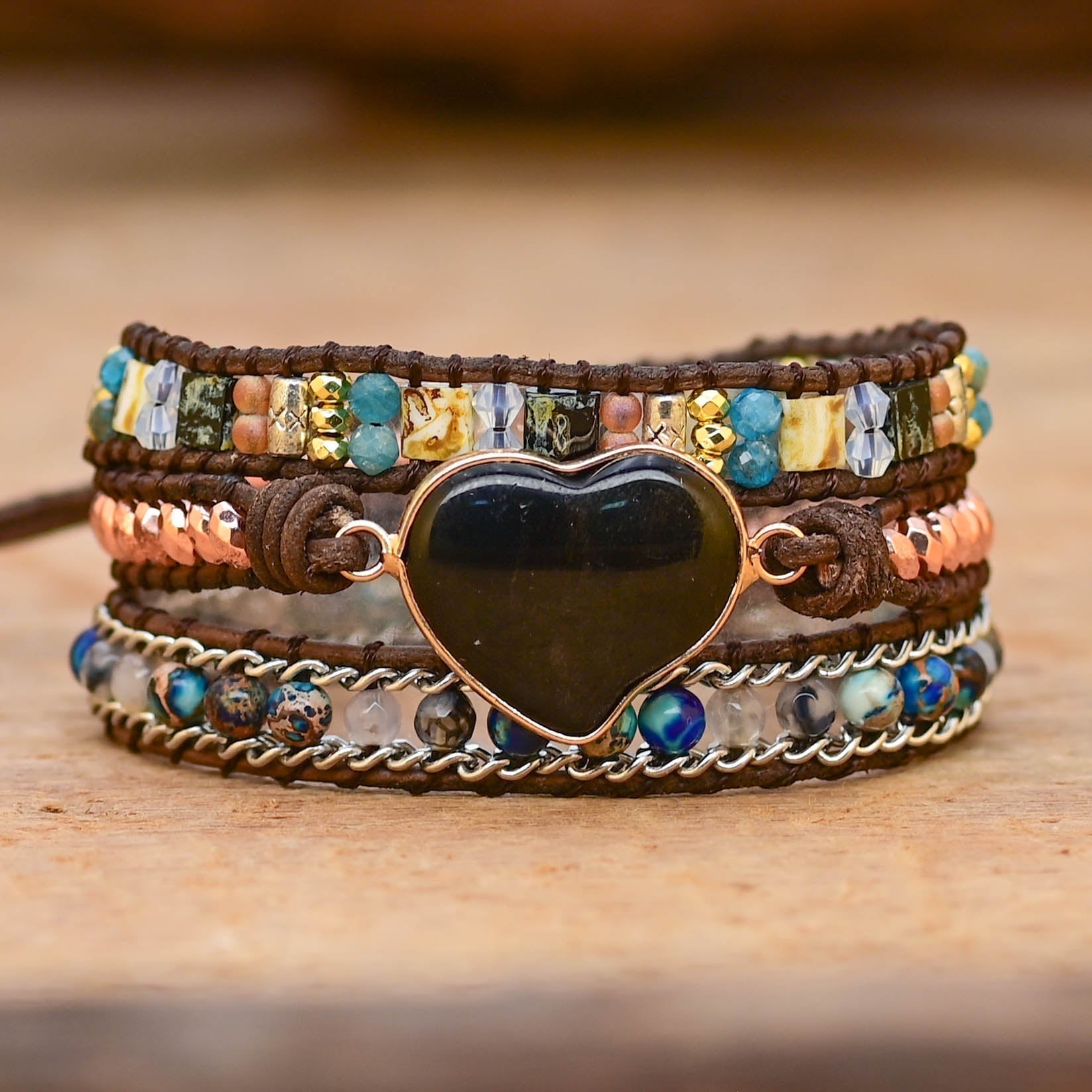 Natural Onyx Love Wrap Bracelet | Leather 0