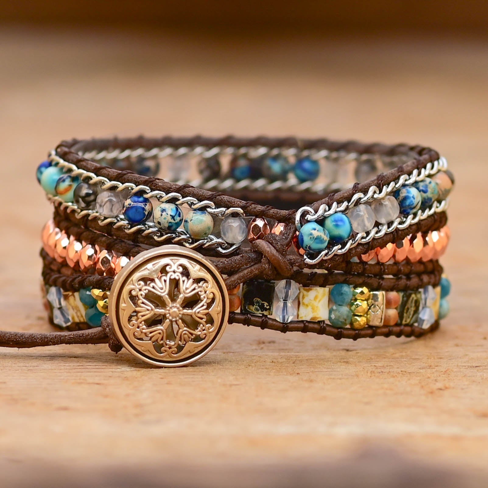 Natural Onyx Love Wrap Bracelet | Leather 1