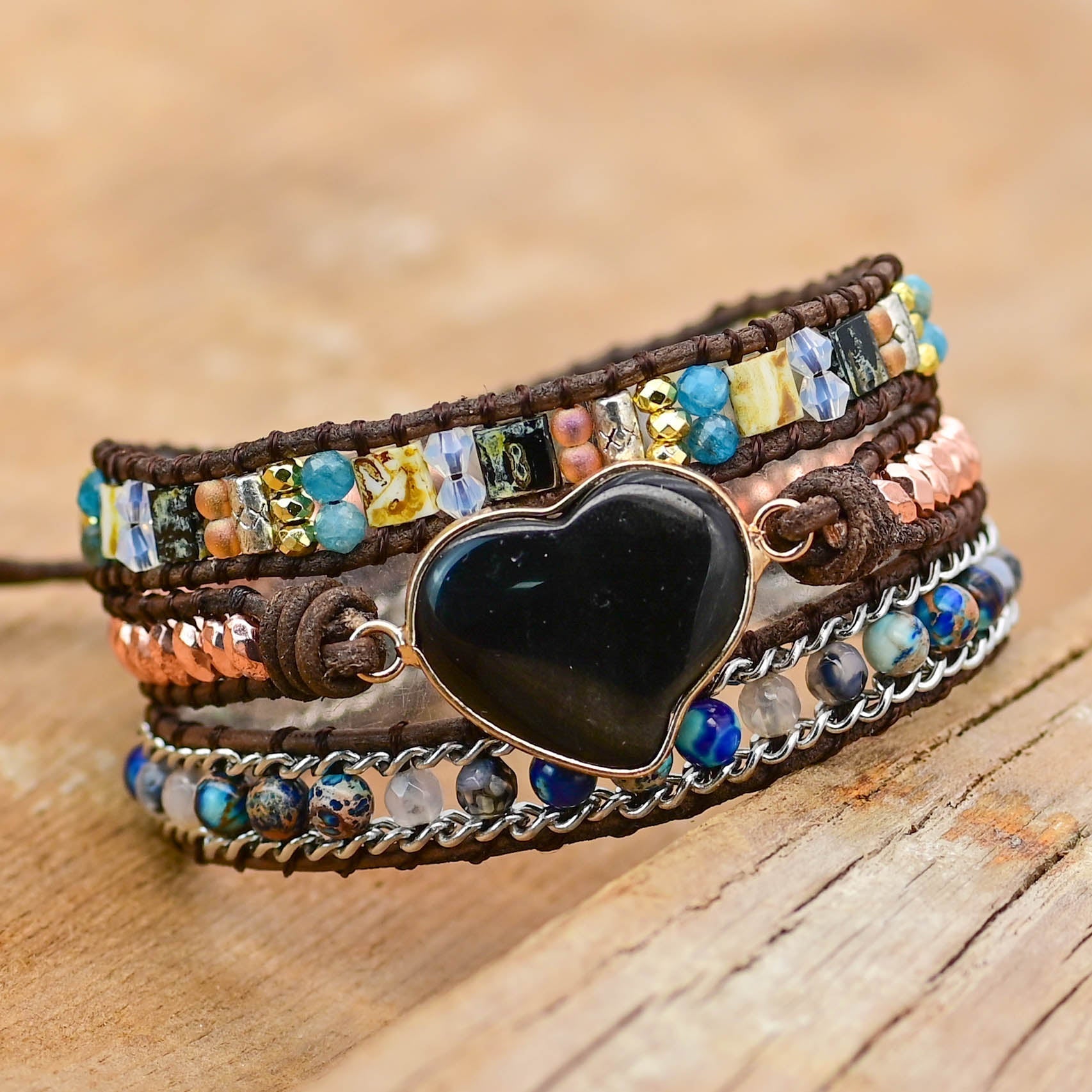 Natural Onyx Love Wrap Bracelet | Leather 2