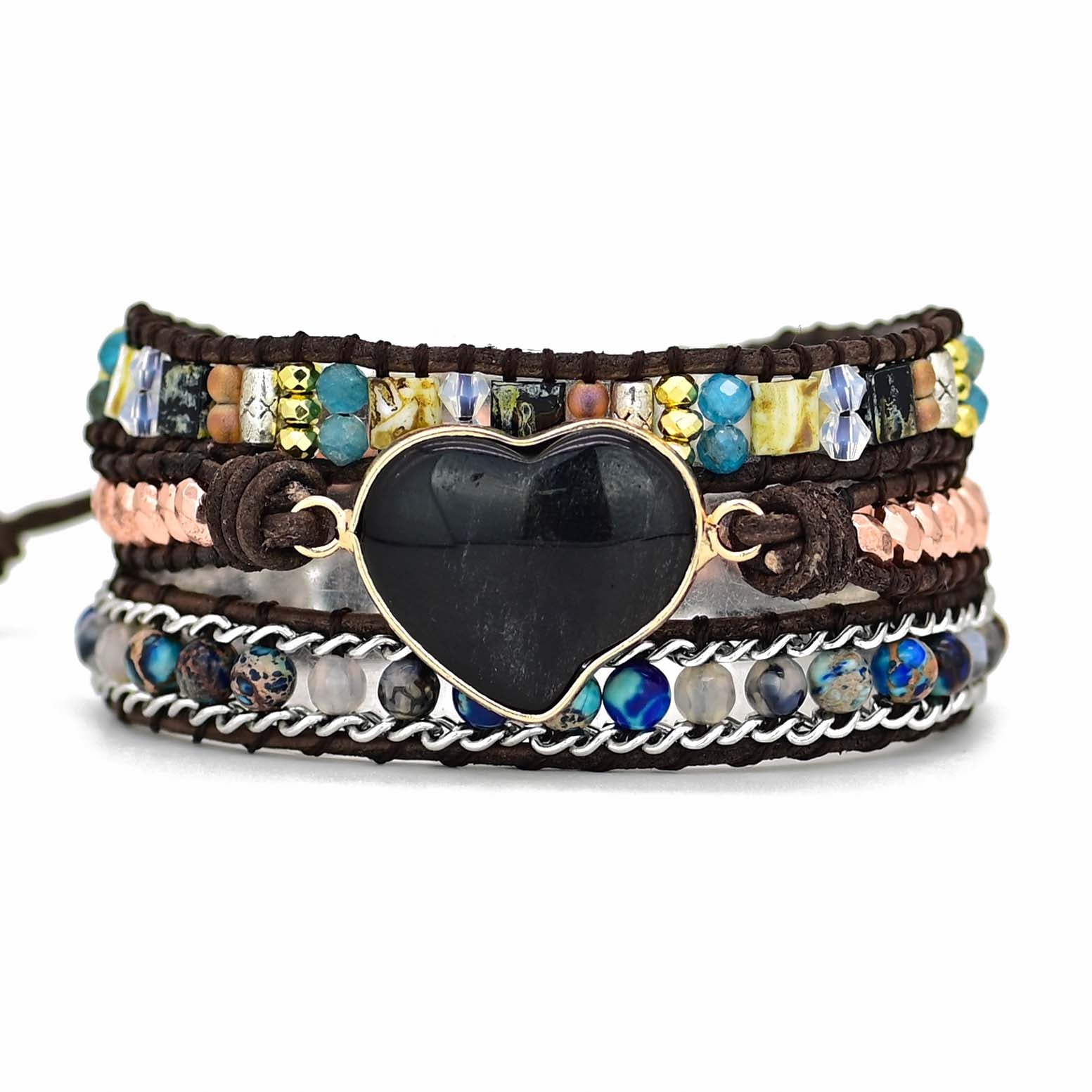 Natural Onyx Love Wrap Bracelet | Leather 3