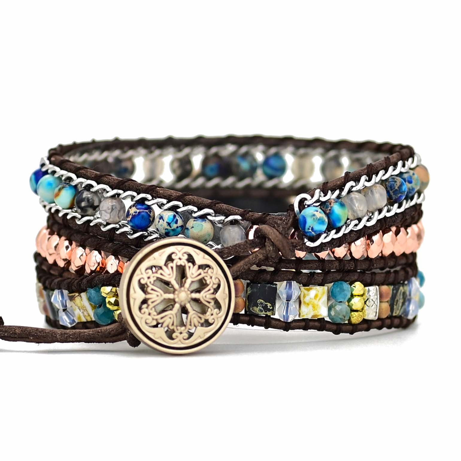 Natural Onyx Love Wrap Bracelet | Leather 4