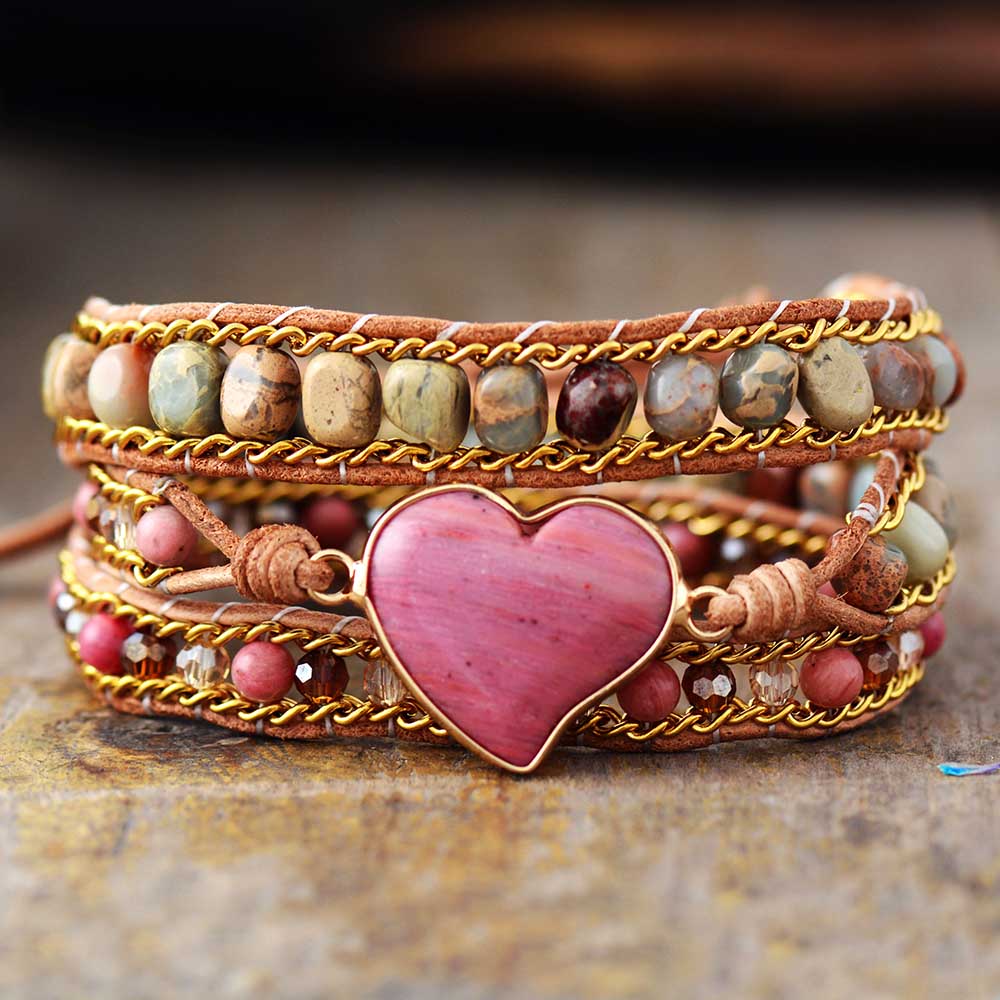 Natural Rhodonite Love Wrap Bracelet | Gemstone 0