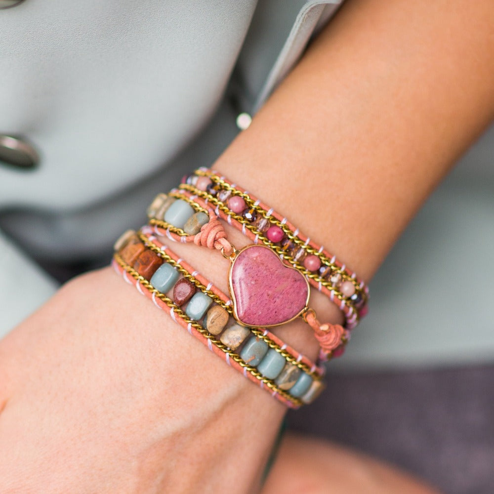 Natural Rhodonite Love Wrap Bracelet | Gemstone 1