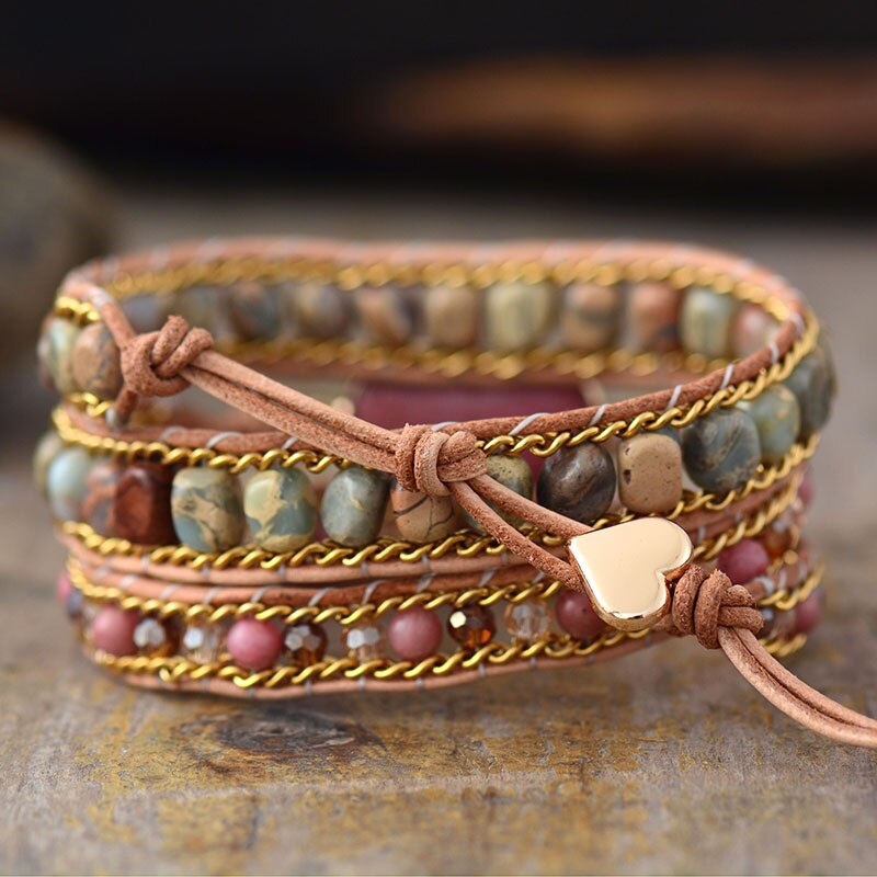 Natural Rhodonite Love Wrap Bracelet | Gemstone 3