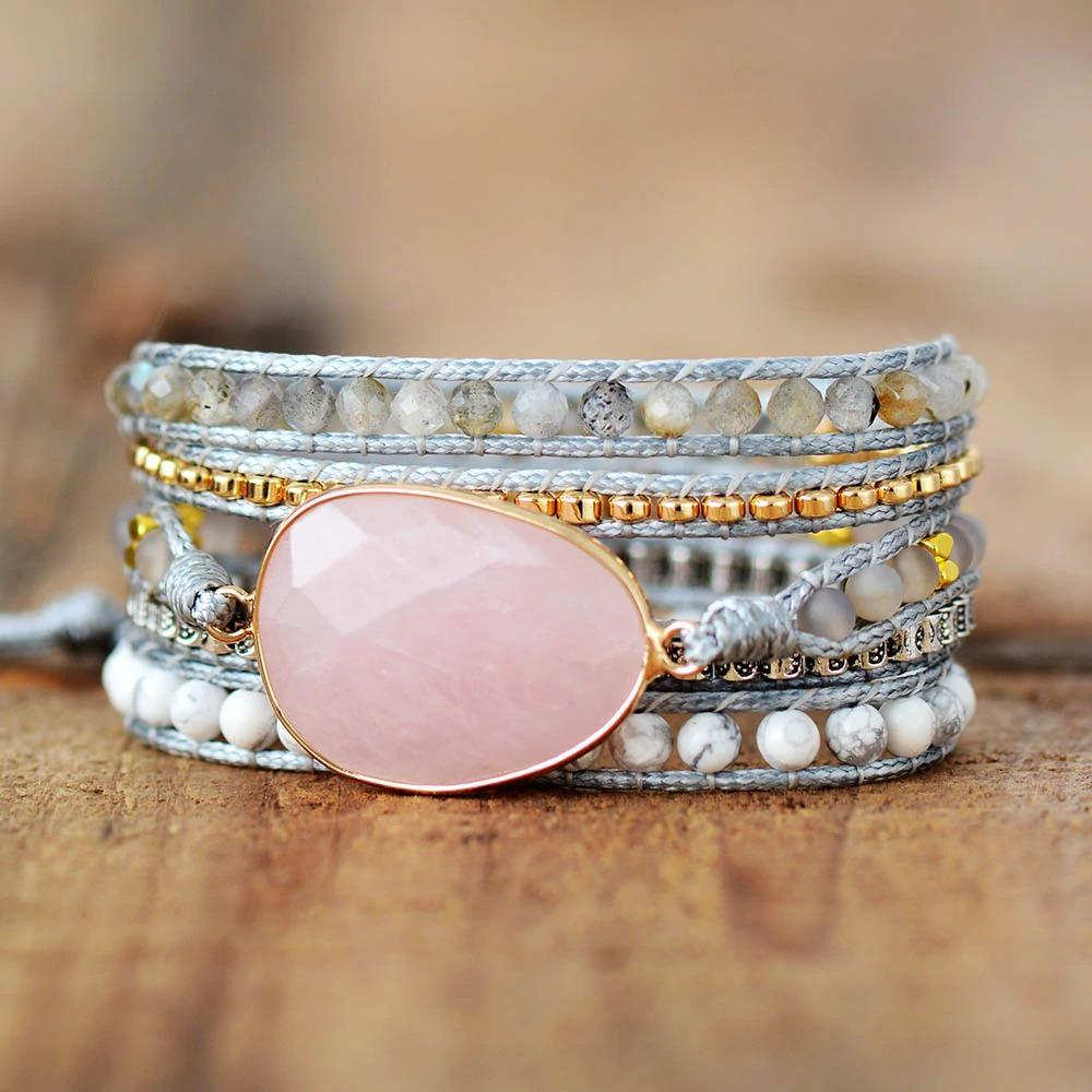 Natural Rose Quartz Wrap Bracelet | Natural Stone 5