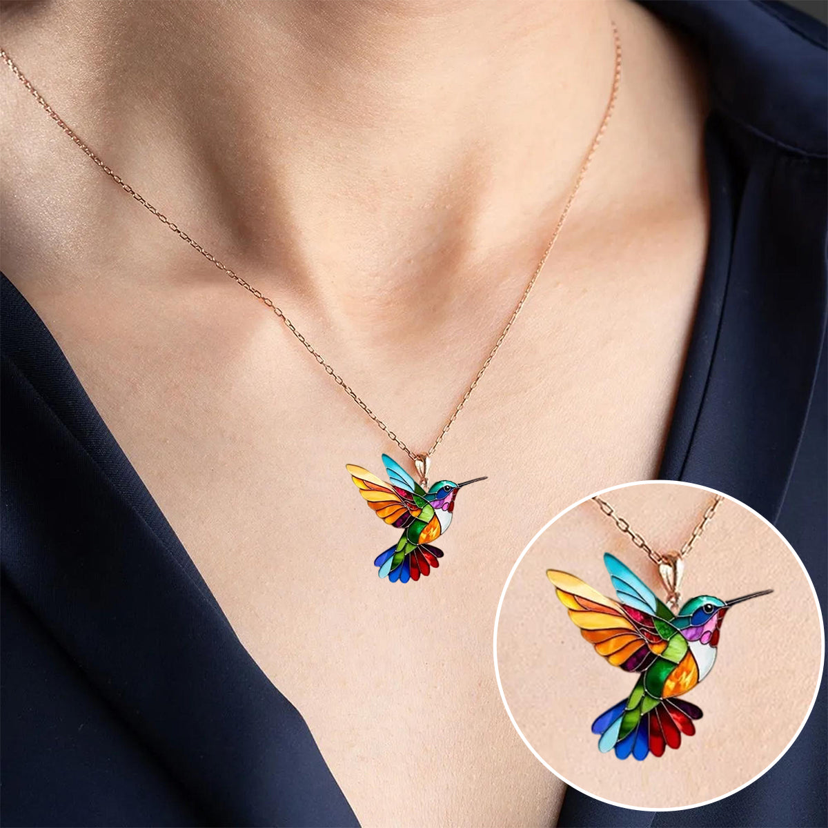 Nature's Charm Necklace | Colorful Jewelry | Hummingbird Pendant | Elegant Gift 1
