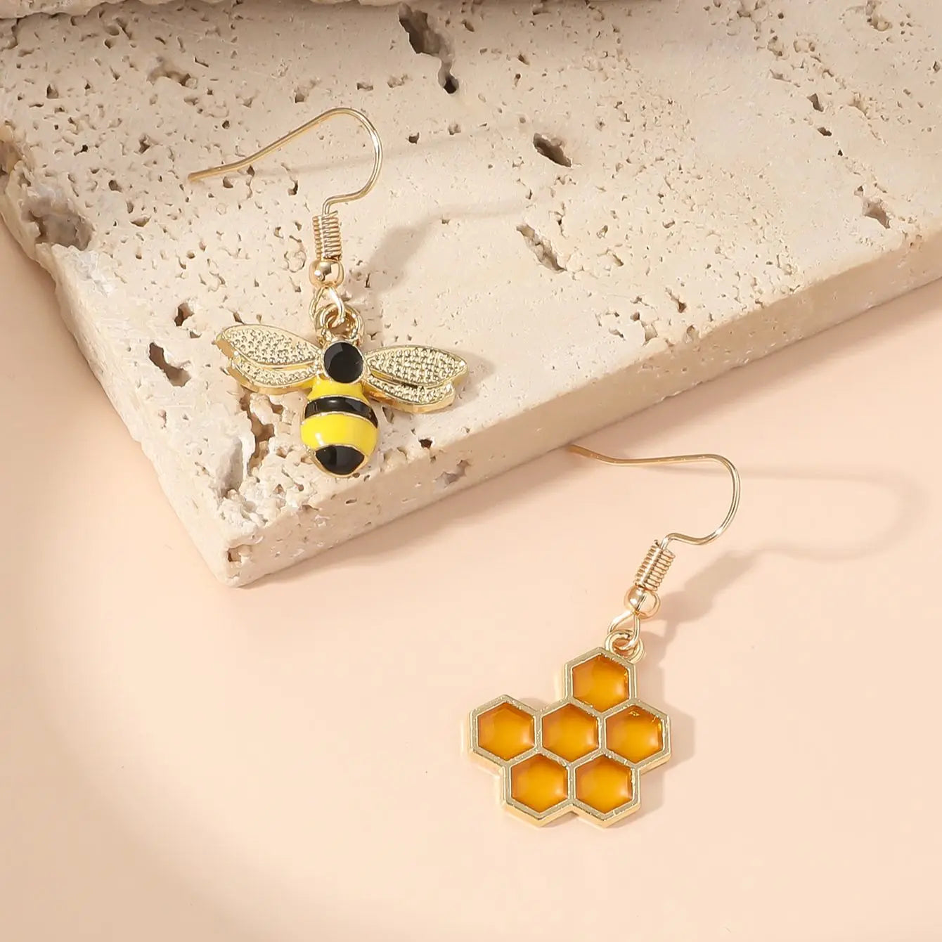 Nature's Charm | Honeycomb Earrings | Bee Drop Earrings | Unique Jewelry 3