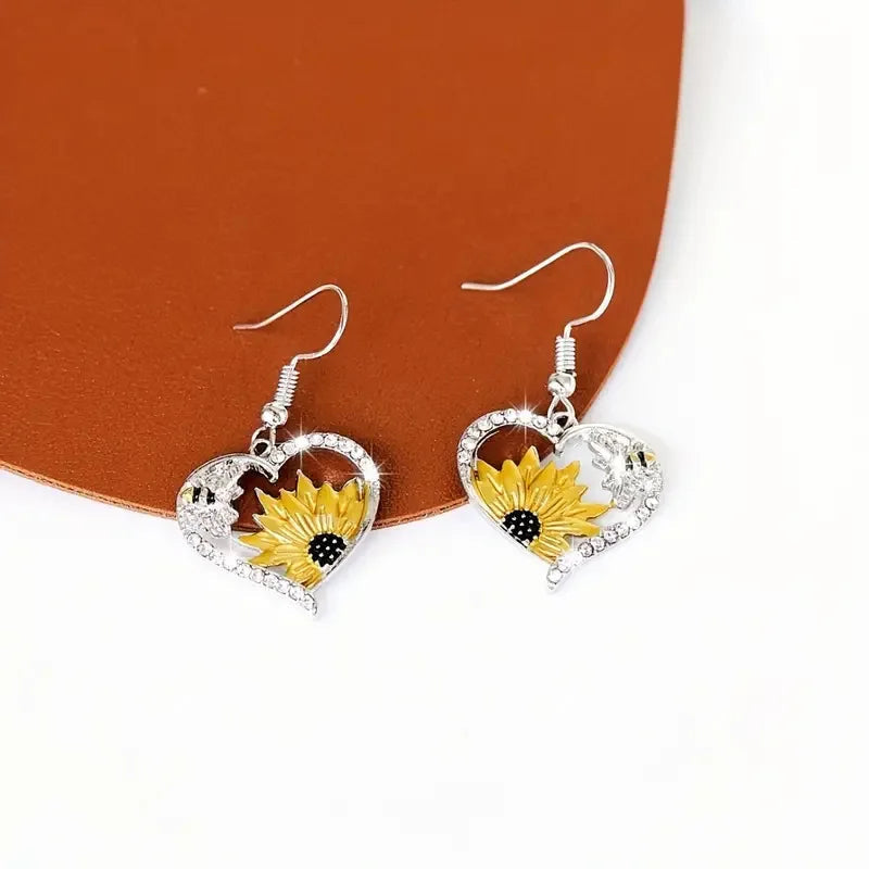 Nature's Charm | Vintage Heart Dangle Earrings | Sunflower Jewelry | Boho Style Accessories 2