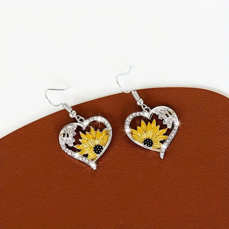 Nature's Charm | Vintage Heart Dangle Earrings | Sunflower Jewelry | Boho Style Accessories 3