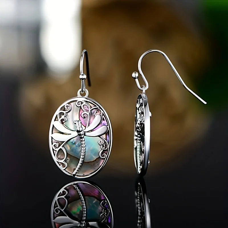 Nature's Elegance | Abalone Shell Earrings | Dragonfly Symbol | Timeless Accessory 0