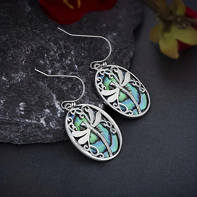 Nature's Elegance | Abalone Shell Earrings | Dragonfly Symbol | Timeless Accessory 1