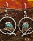 Nature's Embrace Earrings | Vintage Bird Jewelry | Turquoise Inlay Design 0