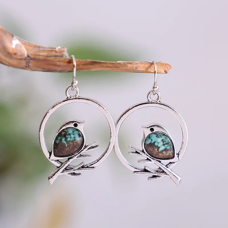 Nature's Embrace Earrings | Vintage Bird Jewelry | Turquoise Inlay Design 2