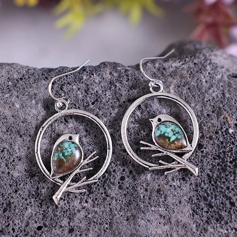 Nature's Embrace Earrings | Vintage Bird Jewelry | Turquoise Inlay Design 3