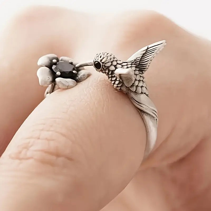 Nature's Embrace Ring | Hummingbird Jewelry | Flower-Inspired Accessory 0