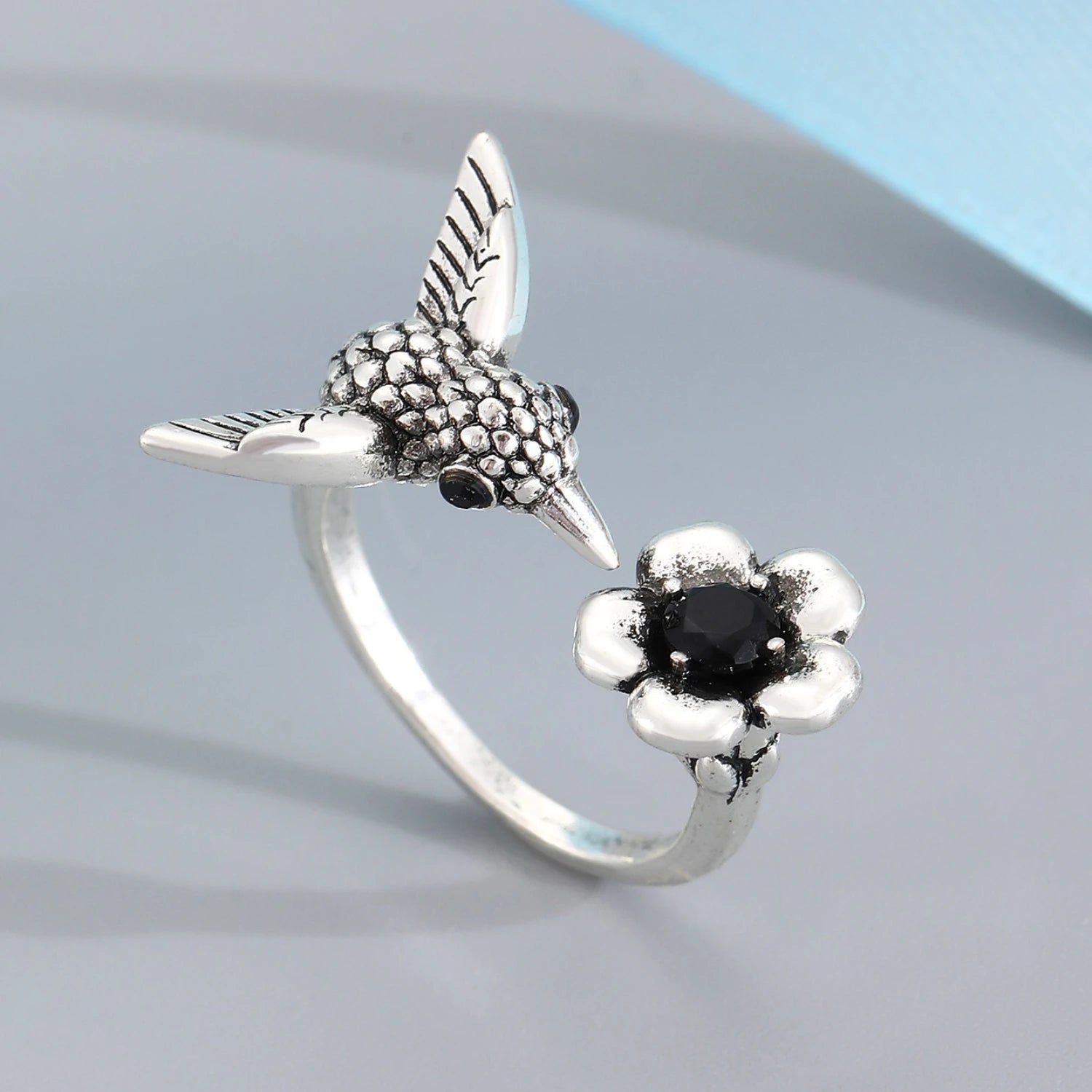 Nature's Embrace Ring | Hummingbird Jewelry | Flower-Inspired Accessory 1