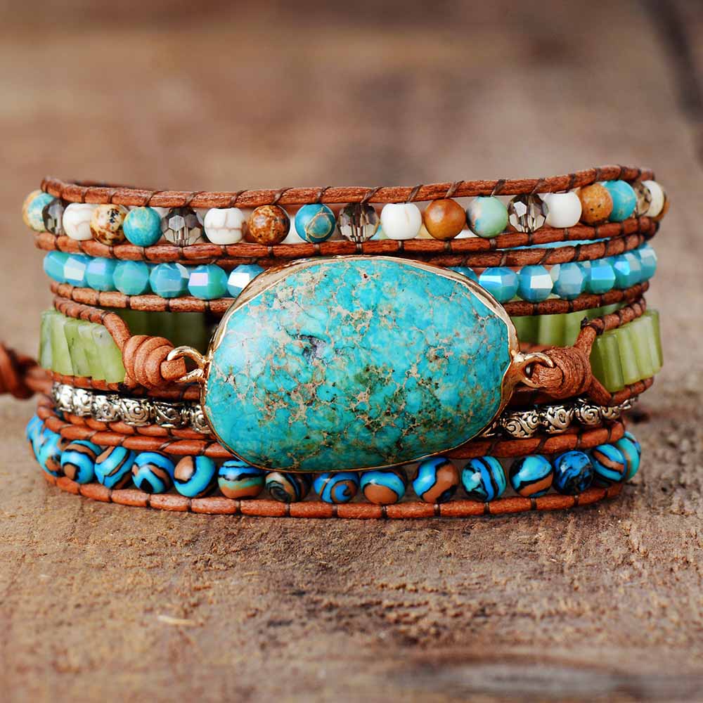 Ocean Jasper Wrap Bracelet | Genuine Leather 0