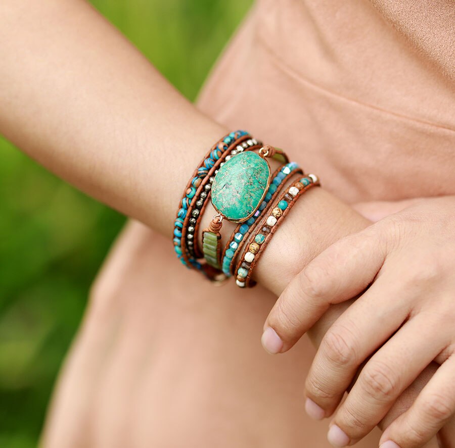 Ocean Jasper Wrap Bracelet | Genuine Leather 1