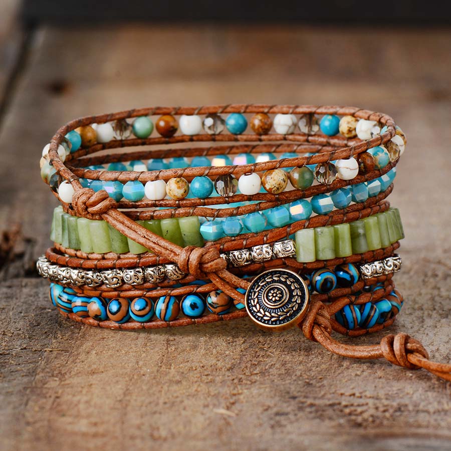 Ocean Jasper Wrap Bracelet | Genuine Leather 2