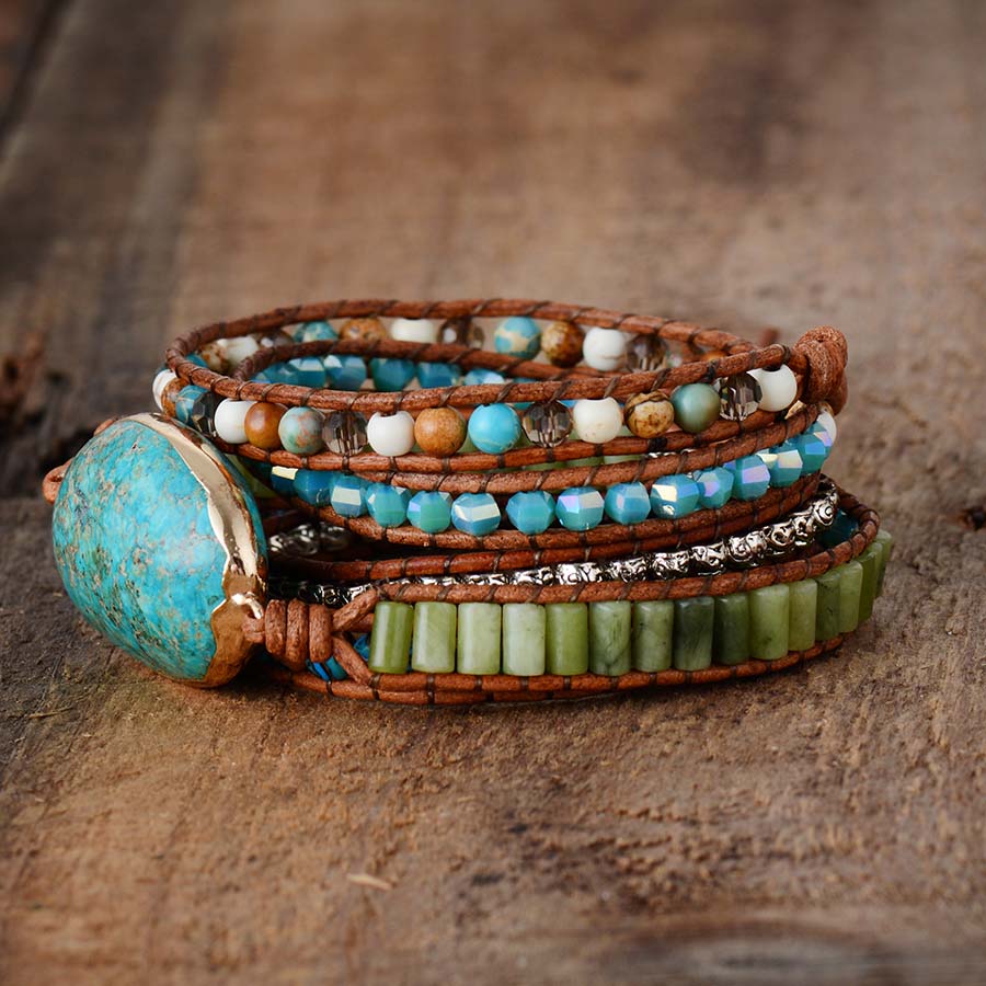 Ocean Jasper Wrap Bracelet | Genuine Leather 3