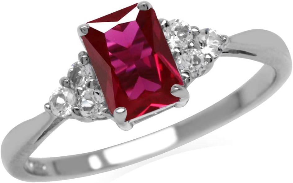 Octagon Cut Ruby Ring | White Gold 0