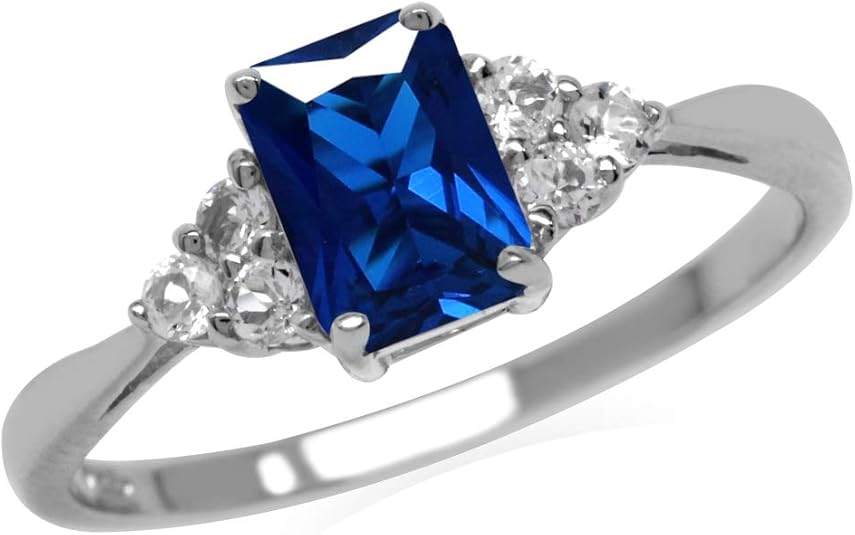 Octagon Cut Sapphire Ring | White Gold 0