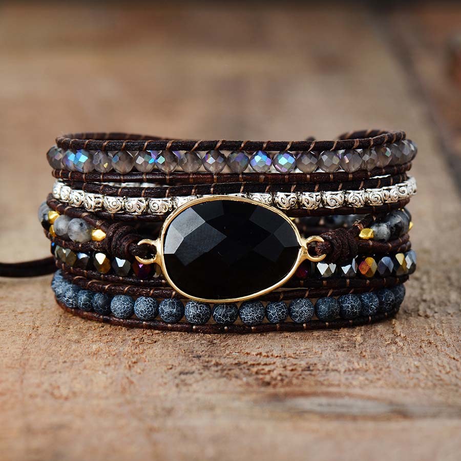 Onyx Moonlight Wrap Bracelet | Leather 0