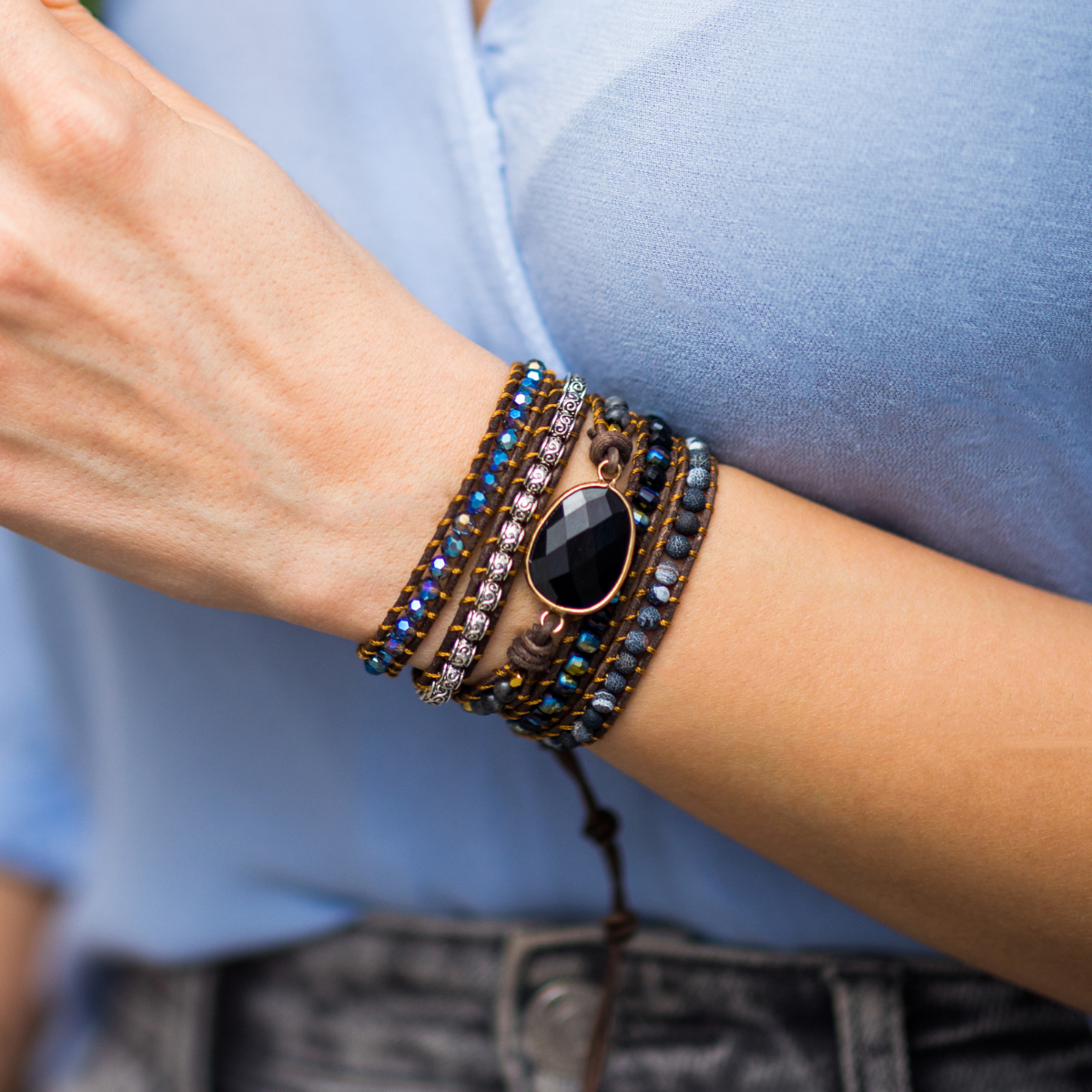 Onyx Moonlight Wrap Bracelet | Leather 1