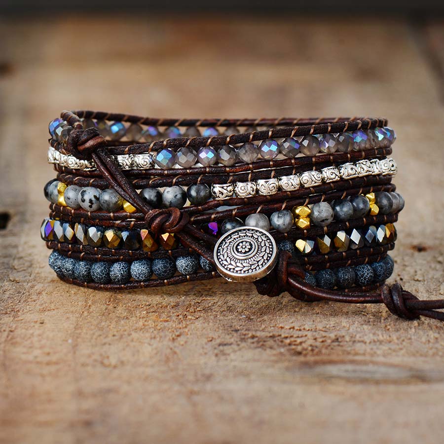 Onyx Moonlight Wrap Bracelet | Leather 2