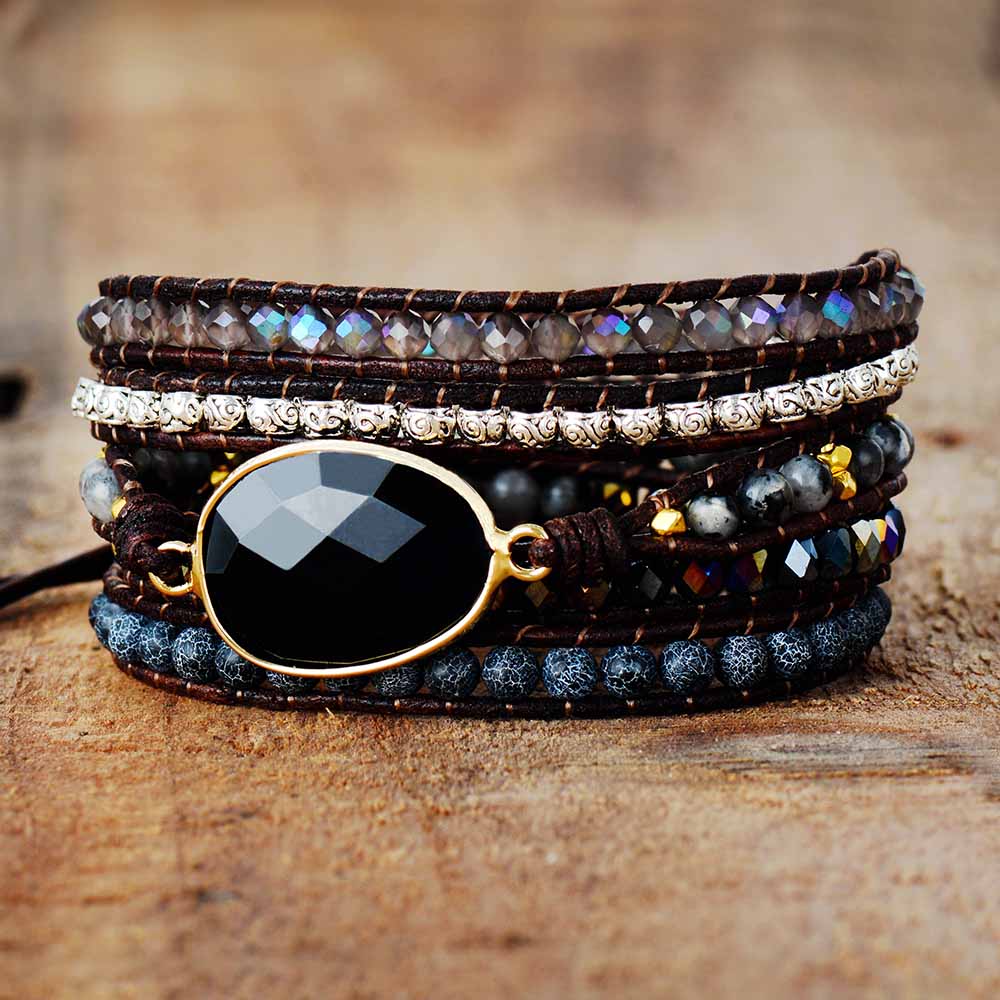 Onyx Moonlight Wrap Bracelet | Leather 3