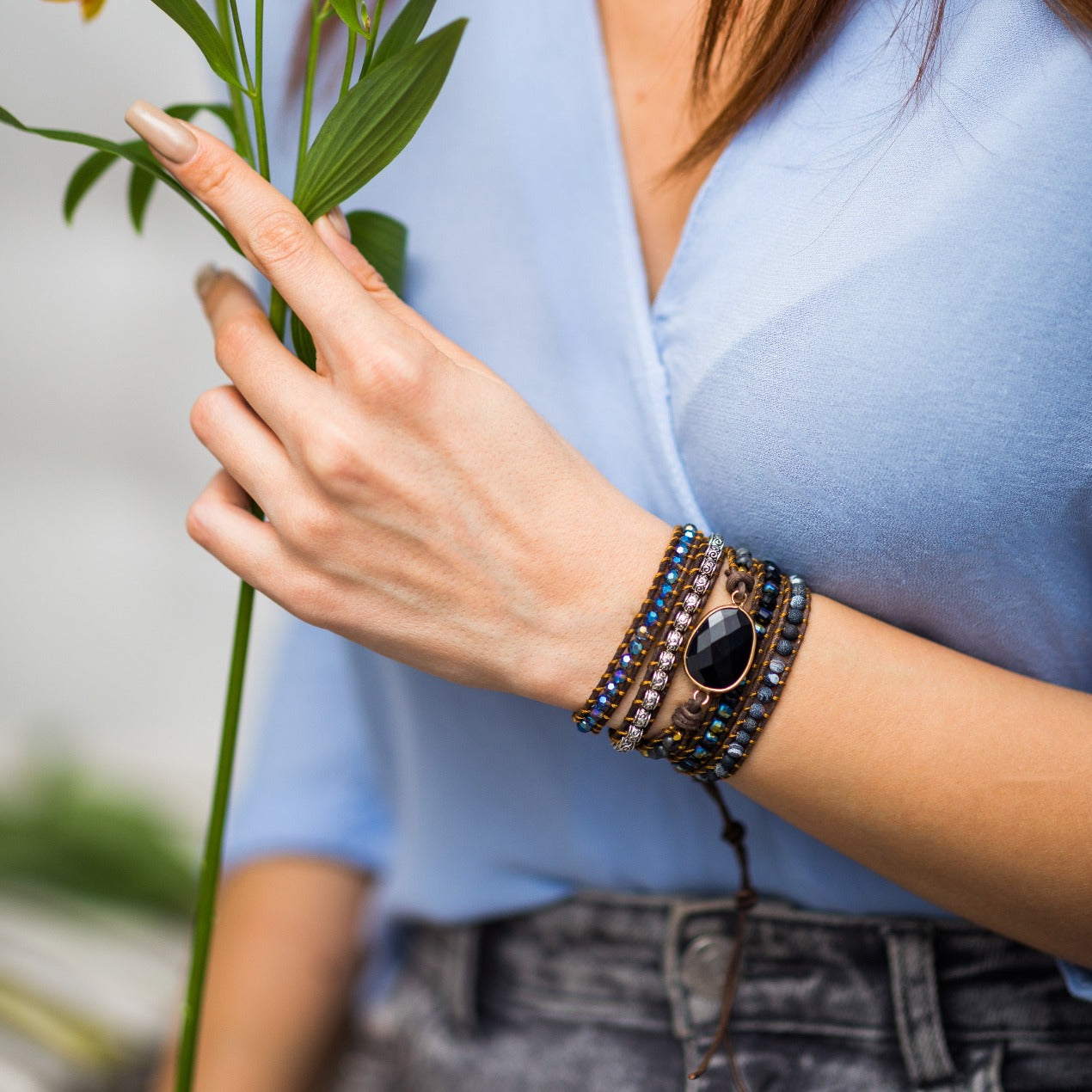 Onyx Moonlight Wrap Bracelet | Leather 4