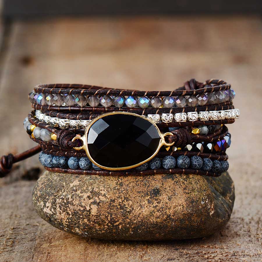 Onyx Moonlight Wrap Bracelet | Leather 5
