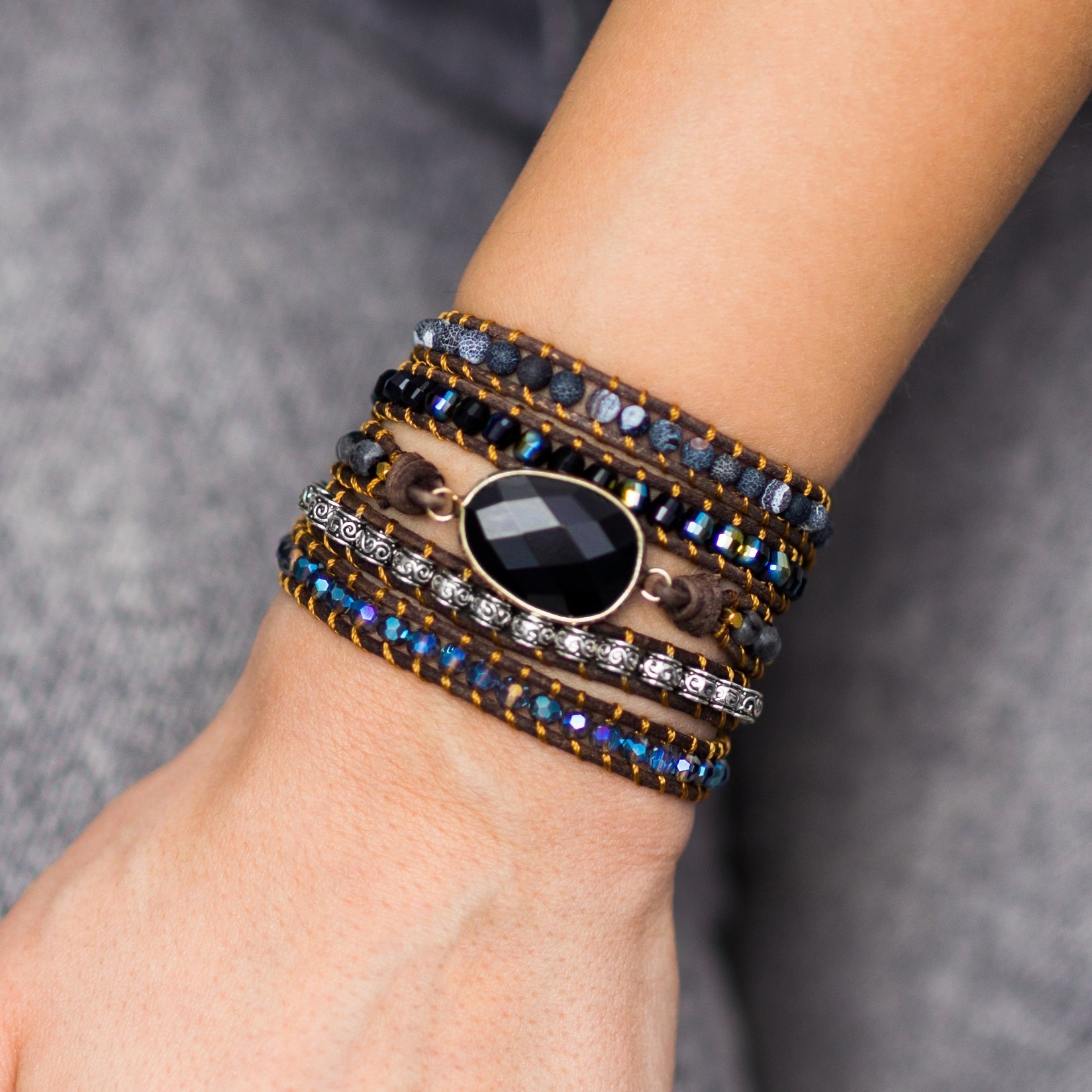 Onyx Moonlight Wrap Bracelet | Leather 6