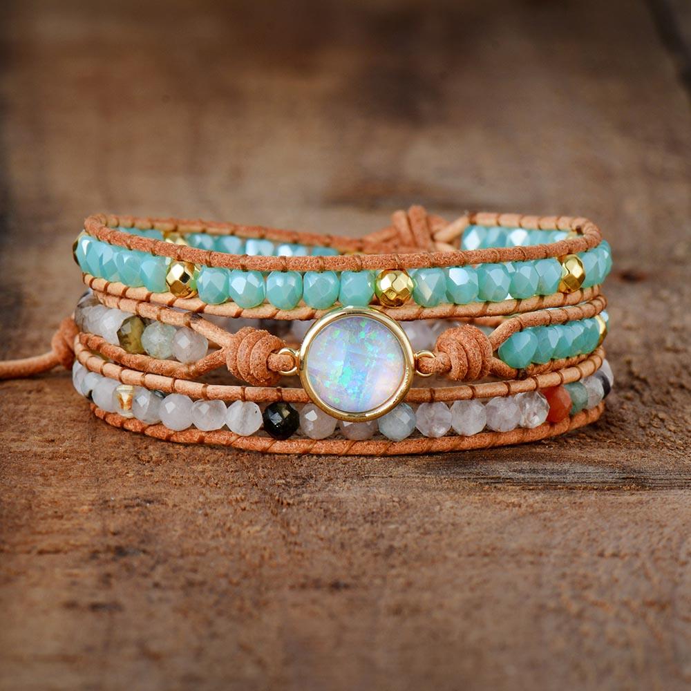 Opal Protection Wrap Bracelet | Genuine Leather 0
