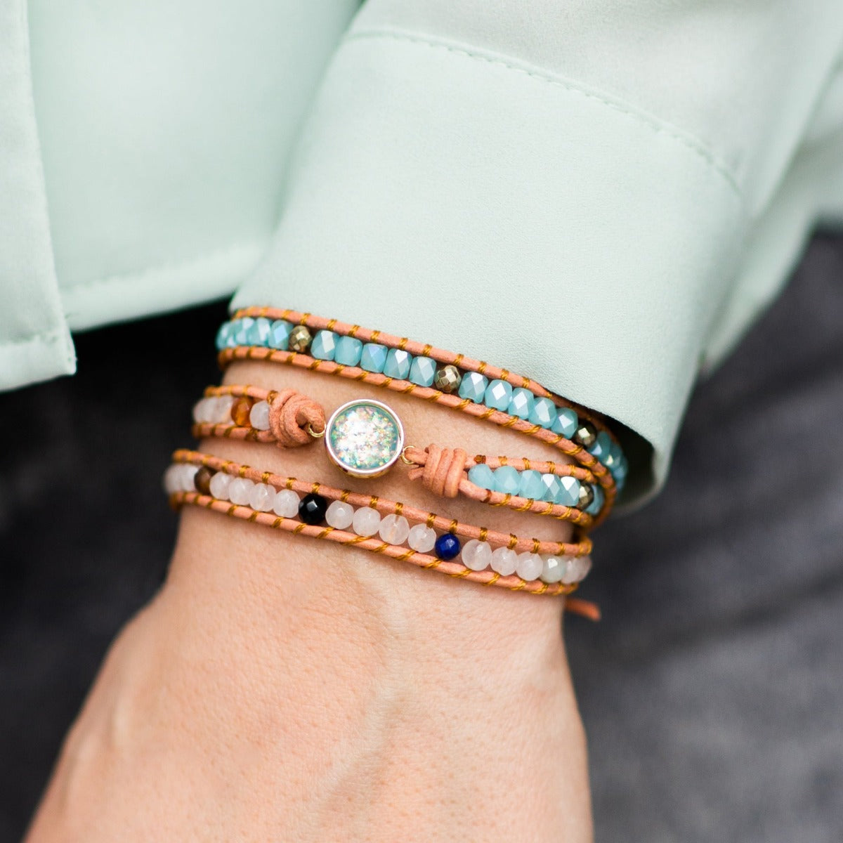 Opal Protection Wrap Bracelet | Genuine Leather 4