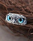 Owl Charm | Adjustable Ring | Silver Jewelry | Opal Accent 1