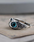 Owl Charm | Adjustable Ring | Silver Jewelry | Opal Accent 2