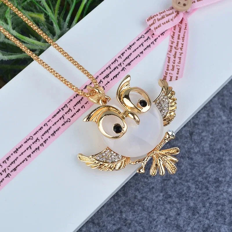 Owl Wisdom Pendant Necklace | Gold and Opal 2