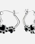 Paw Heart Huggie Earrings | Silver-tone Hoop Earrings | Black Enamel Accents | Pet Lover Jewelry 0