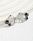 Paw Heart Huggie Earrings | Silver-tone Hoop Earrings | Black Enamel Accents | Pet Lover Jewelry 1