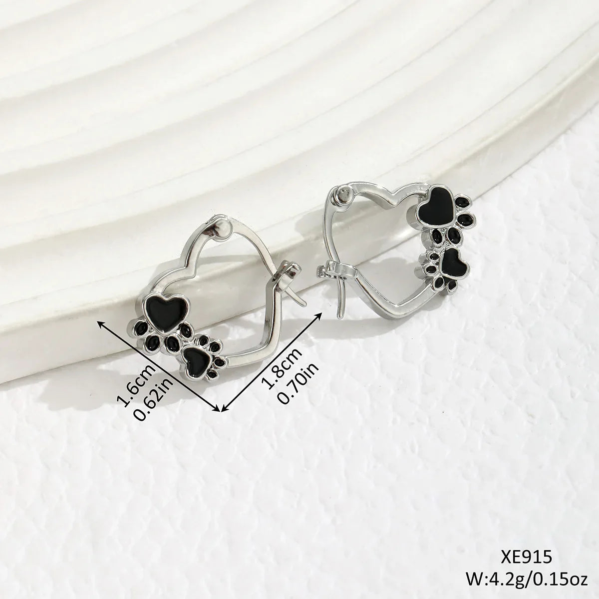 Paw Heart Huggie Earrings | Silver-tone Hoop Earrings | Black Enamel Accents | Pet Lover Jewelry 2