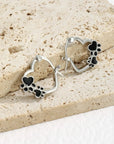 Paw Heart Huggie Earrings | Silver-tone Hoop Earrings | Black Enamel Accents | Pet Lover Jewelry 3