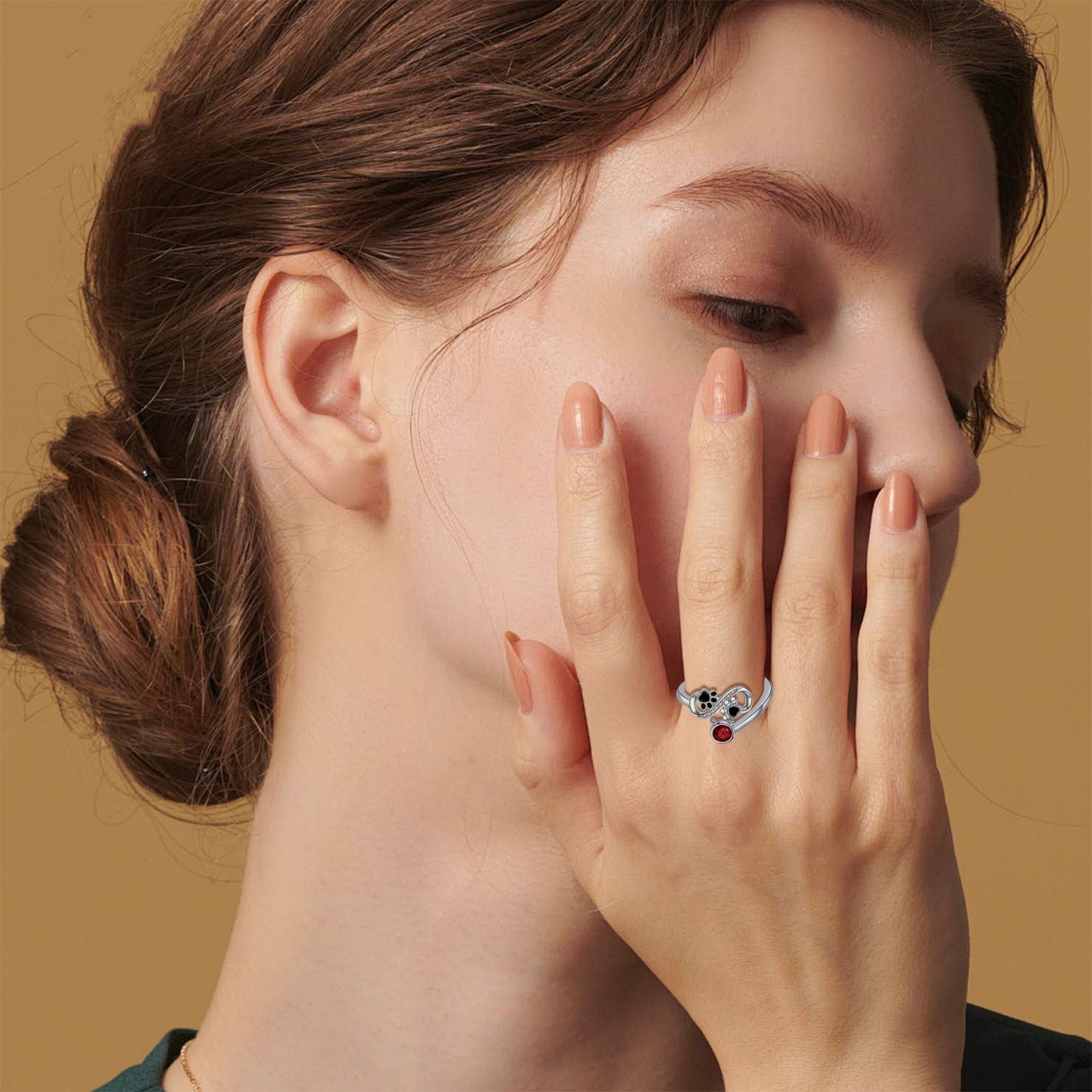 Paw Love | Adjustable Ring | Red Gemstone | Sterling Silver 3