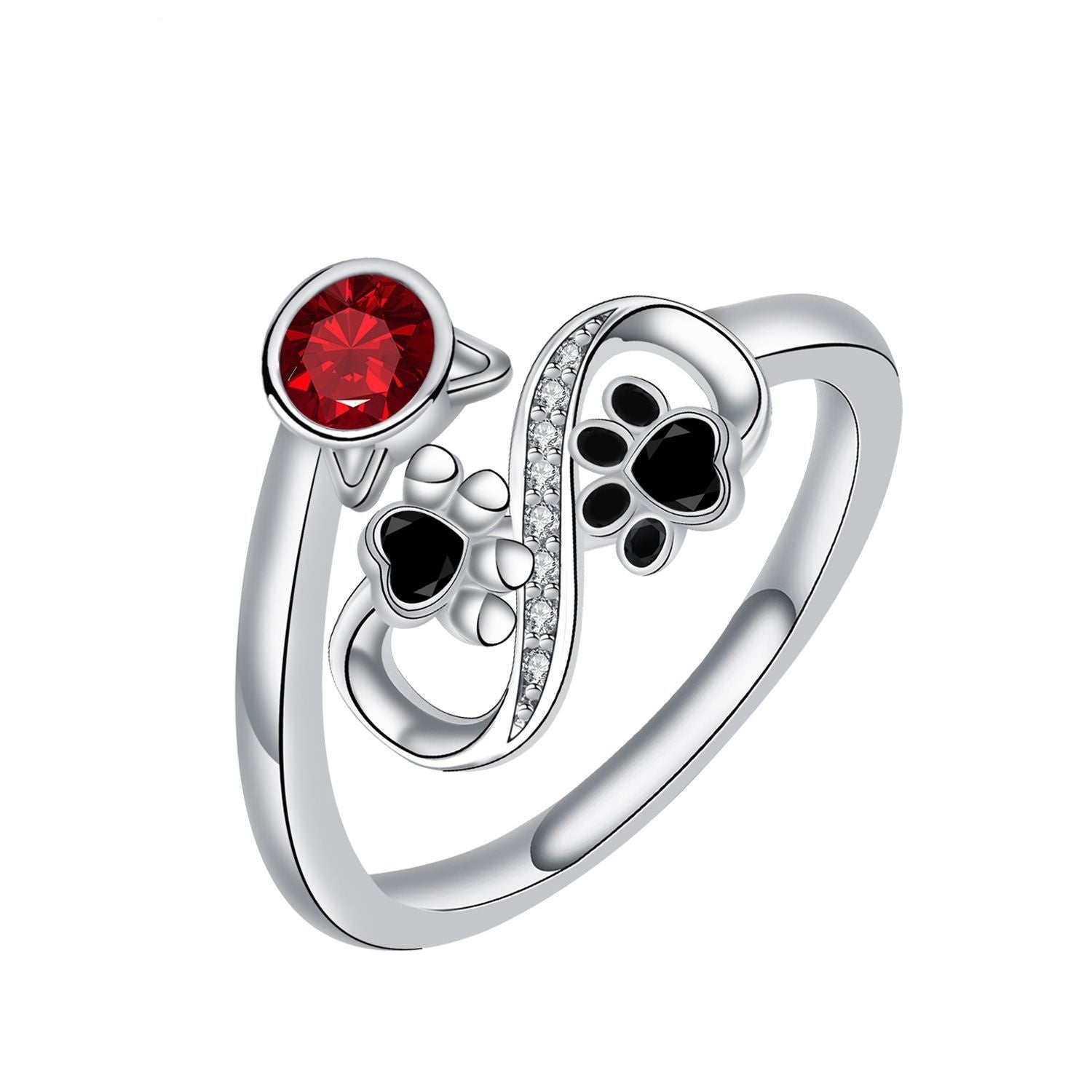 Paw Love | Adjustable Ring | Red Gemstone | Sterling Silver 4
