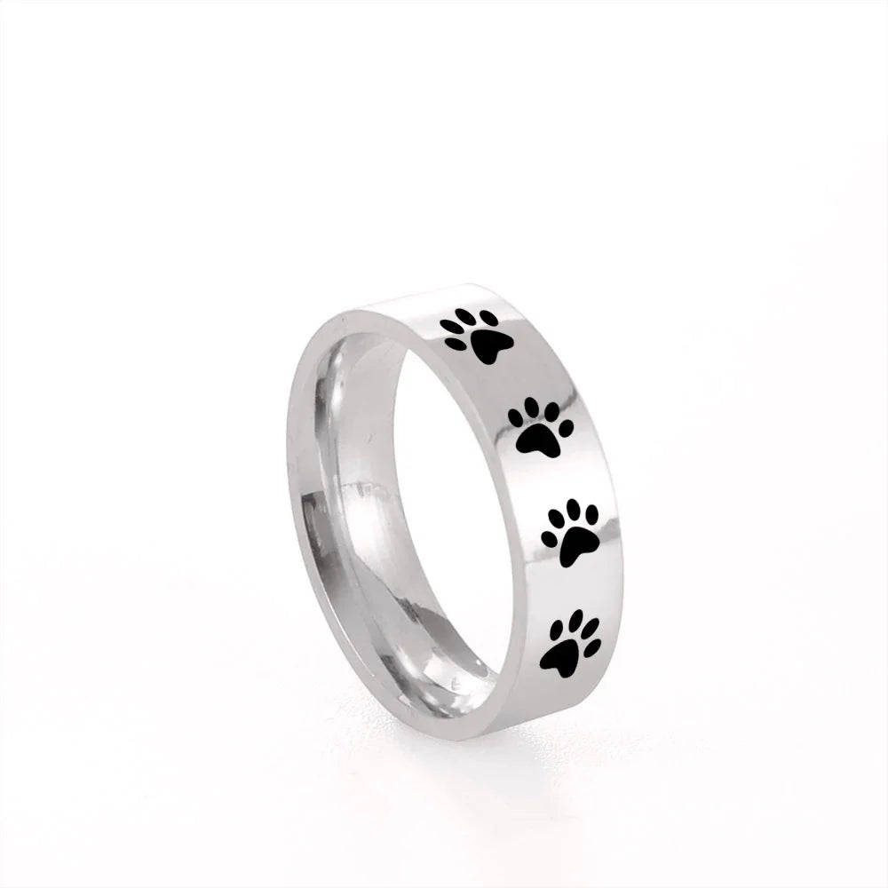 Paw Print Memorial Ring | Stainless Steel Jewelry | Pet Tribute Ring 0